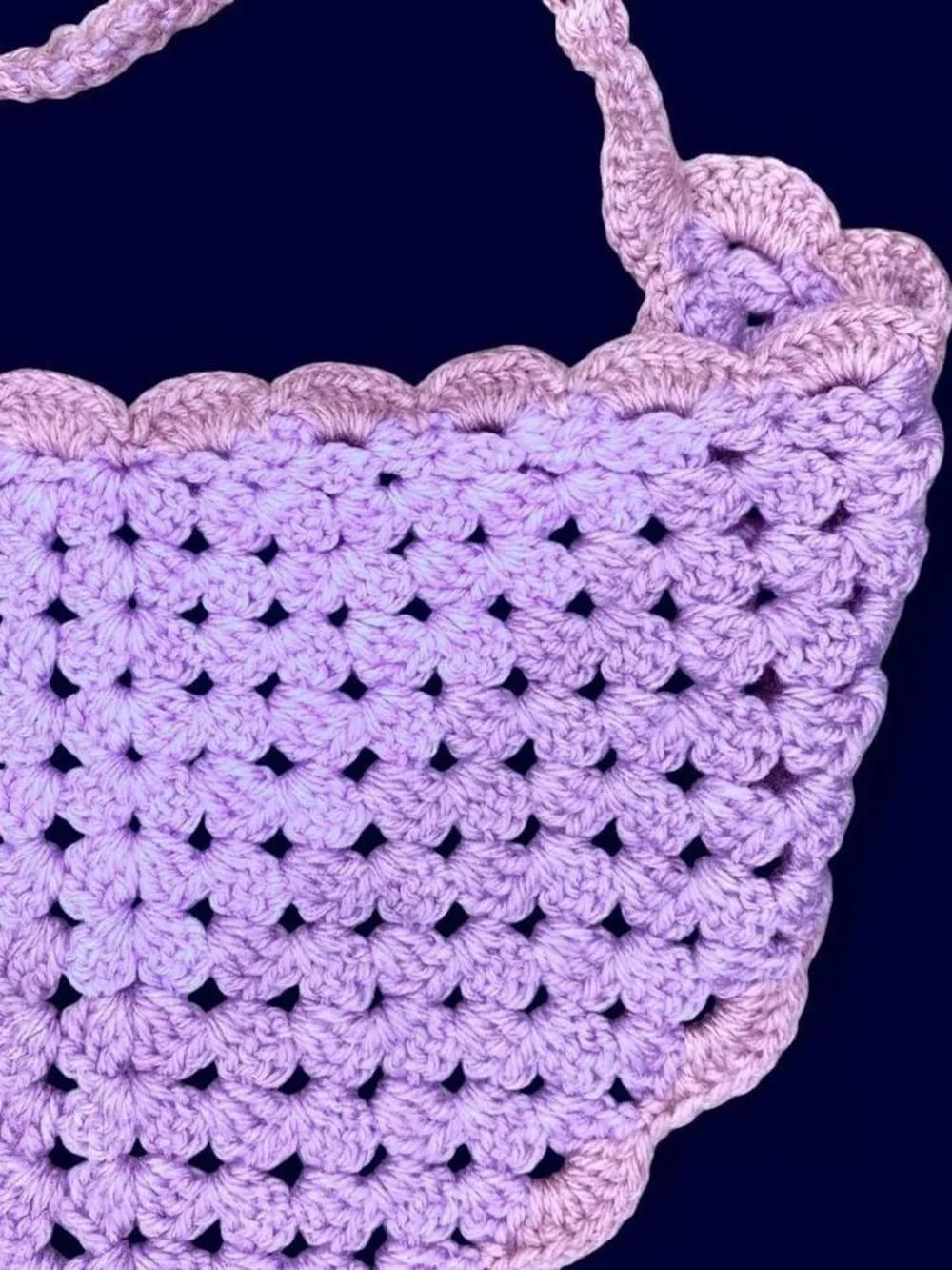 Vintage Handmade Pink Purple Crochet Hippie Head Scarf Bandana - Picture 5 of 7